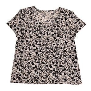 Croft &‎ Barrow Black Floral Short Sleeve Top